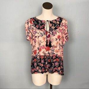 𝅺hippie Laundry Floral Dragons Tassel Tie Shirt